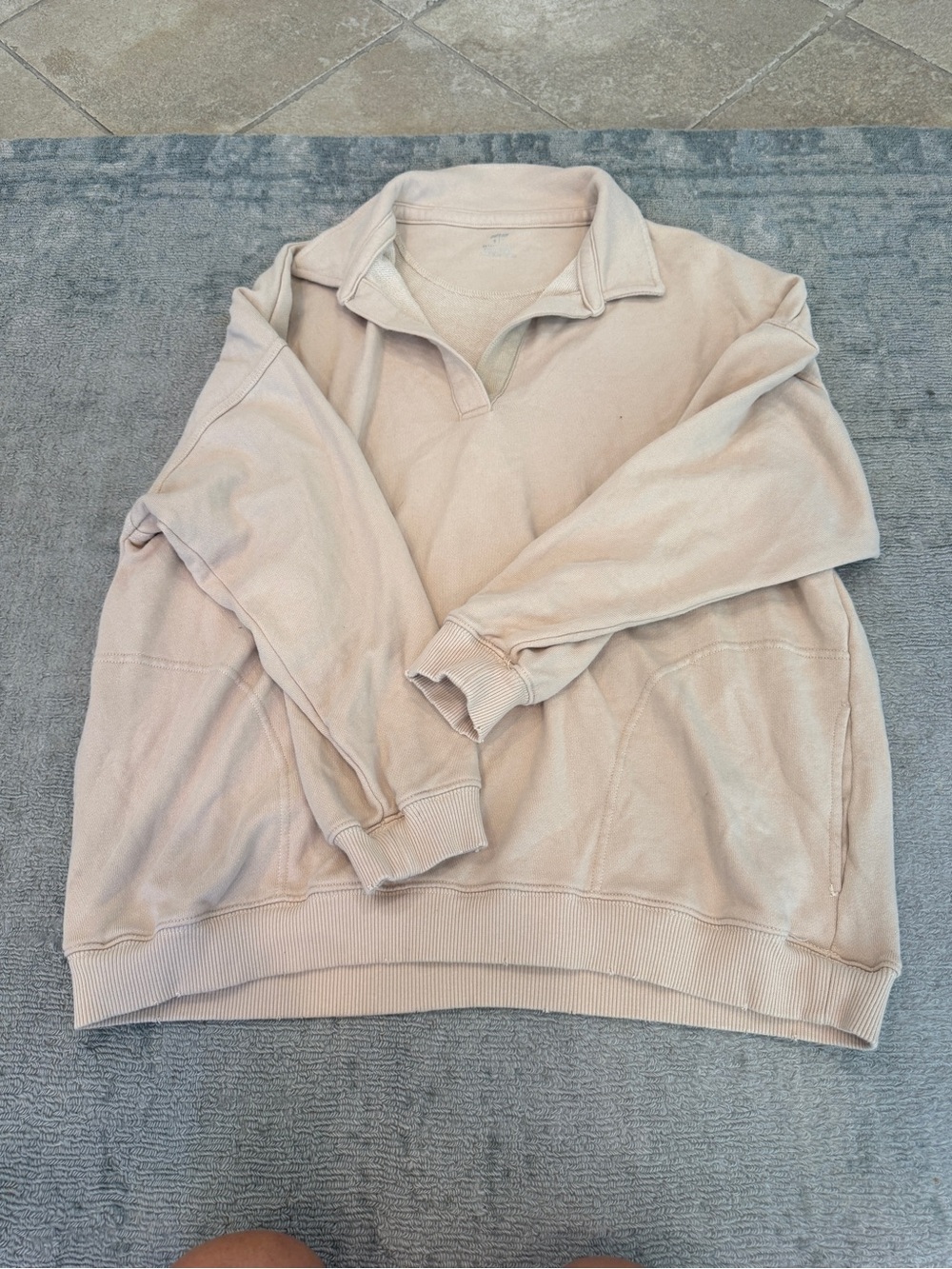 aerie Men's Zip-Up Pullover Sweatshirt - Light Beige
